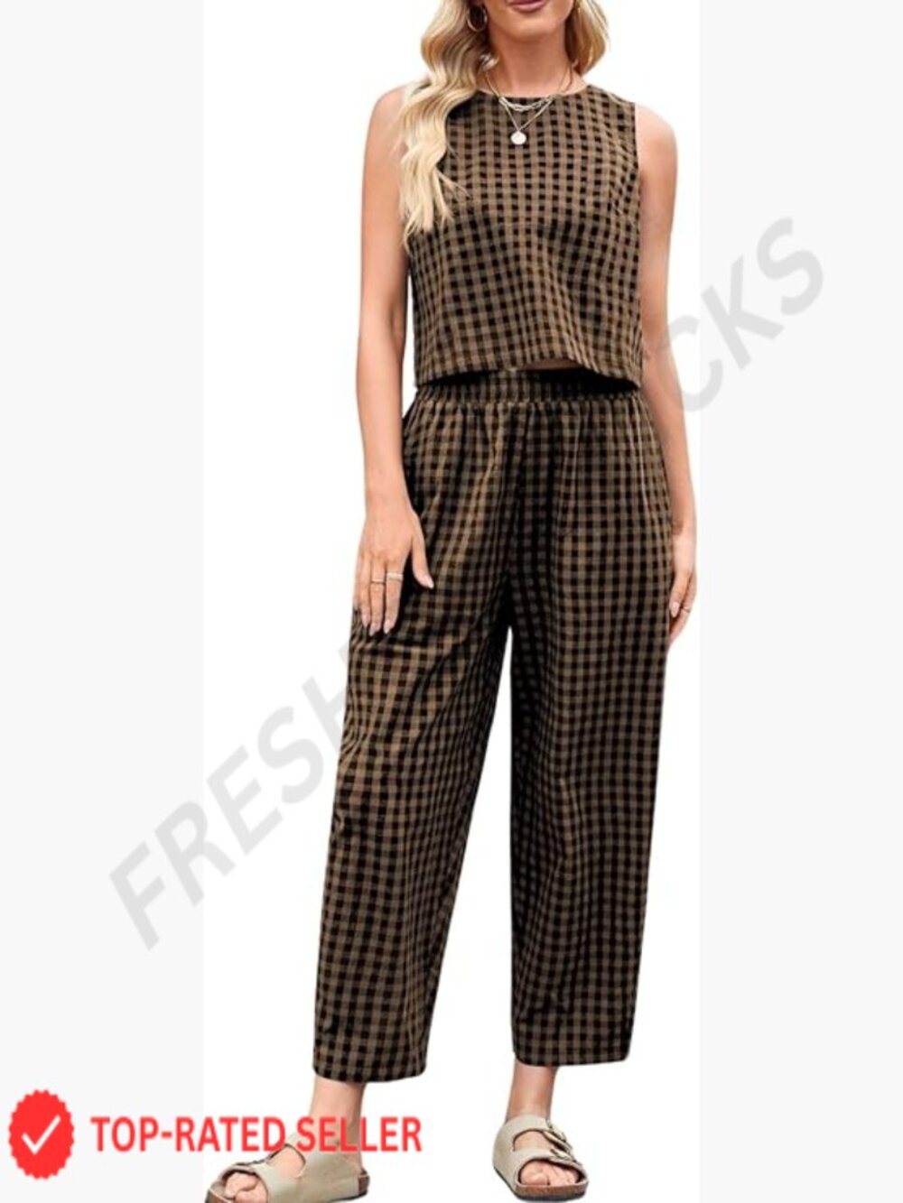 Cotton Linen Matching Set Tank Top Palazzo Pants Casual Lounge Outfit - Picture 1 of 7